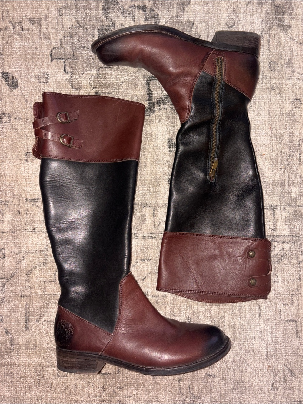 Vince Camuto Two-Tone Brown and Black Over-the-Knee Leather Boots